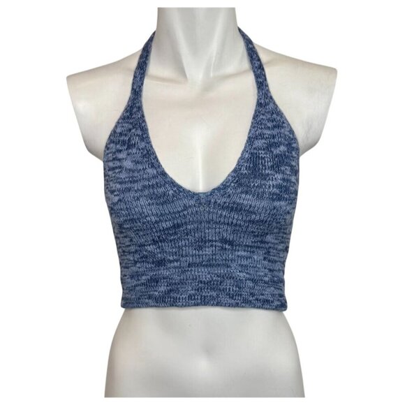 White Fox Cropped Blue Knit Halter - Size M - Picture 1 of 5